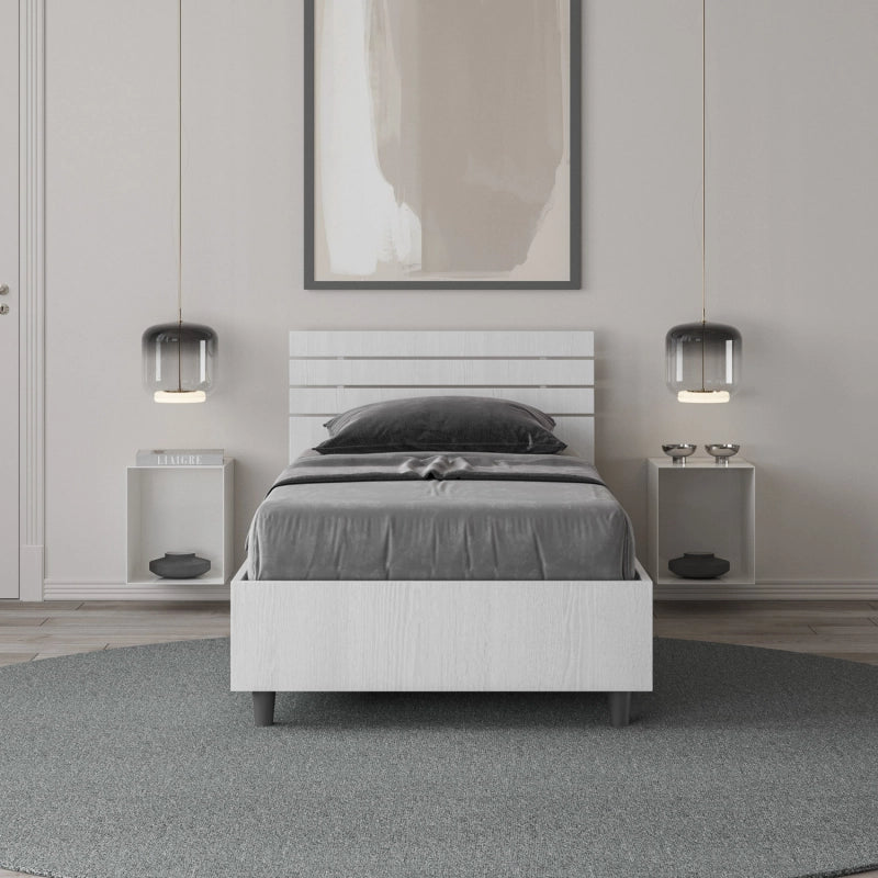 Letto Singolo 80x200 cm testata inclinata con doghe Ankel - Senza rete,Bianco Frassino