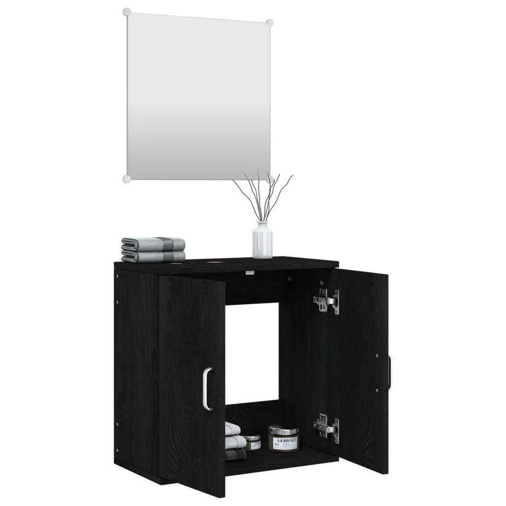 Set Mobili da Bagno 2 pz Nero in Legno Multistratocod mxl 84294