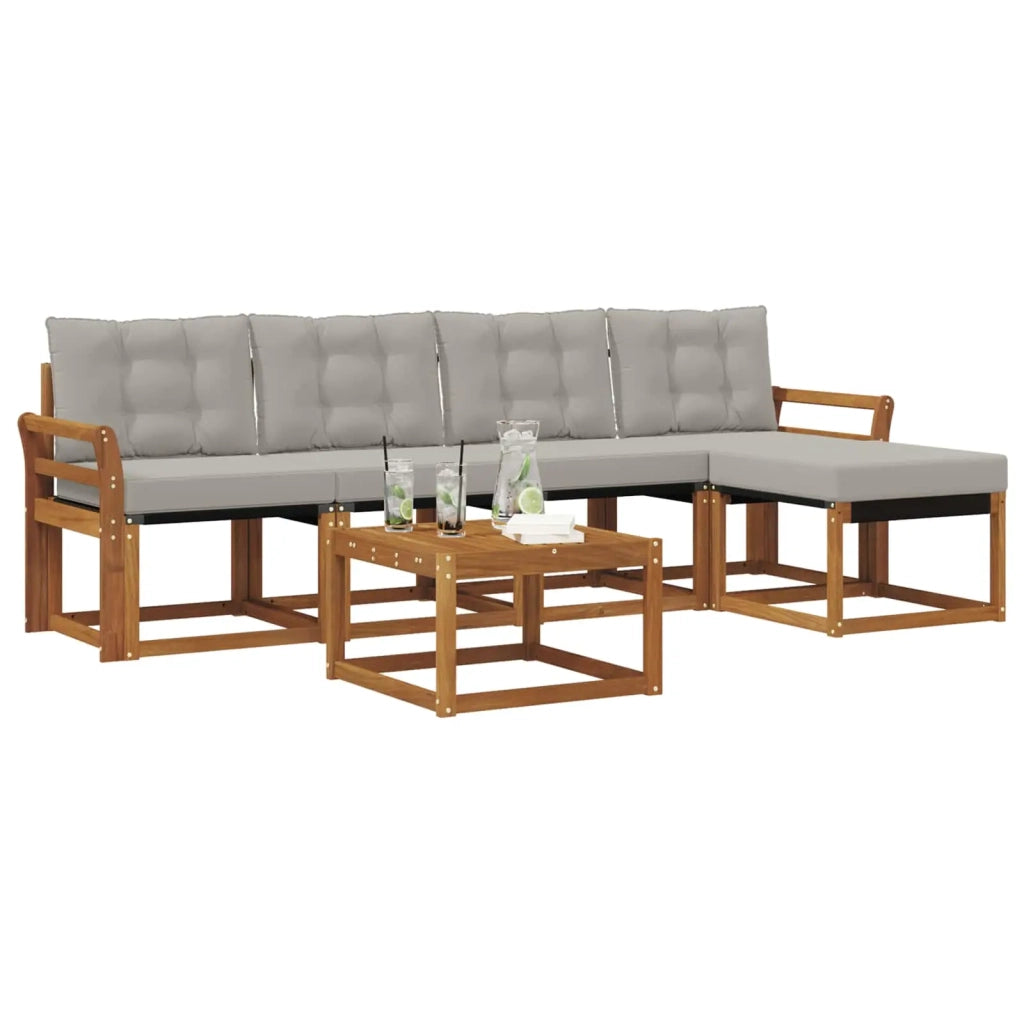Set di divani da esterno 6 pcs Grigio Naturale e Chiaro