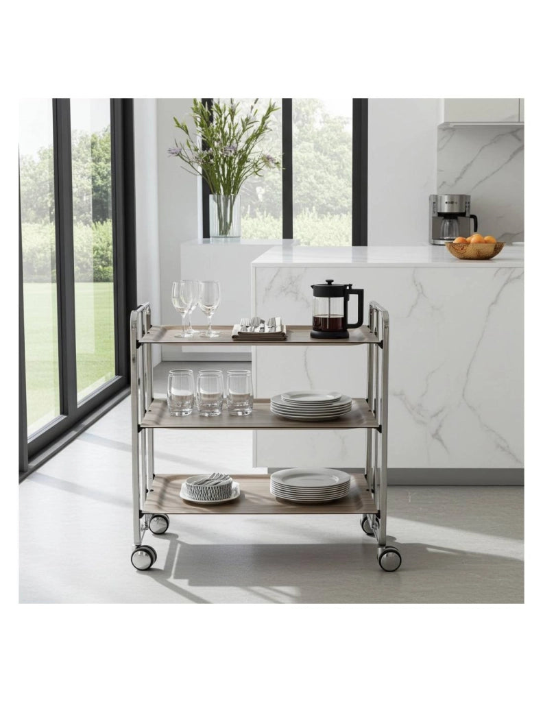 Carrello da cucina pieghevole cromato con ruote BAUHAUS 3 ripiani