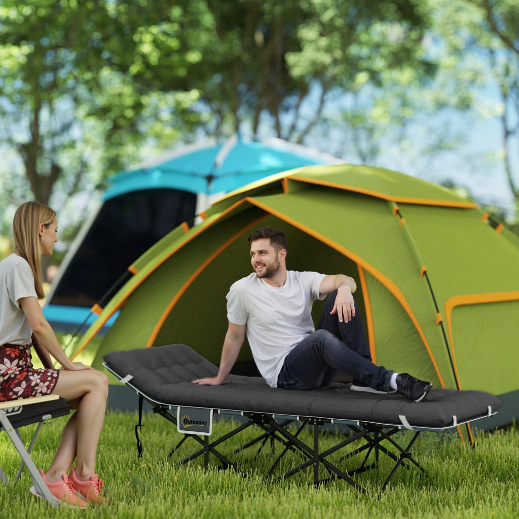 Letto da Campeggio Pieghevole con Materasso e Cuscino ¨C zephmum ¨C 186x68x37 cm Nero