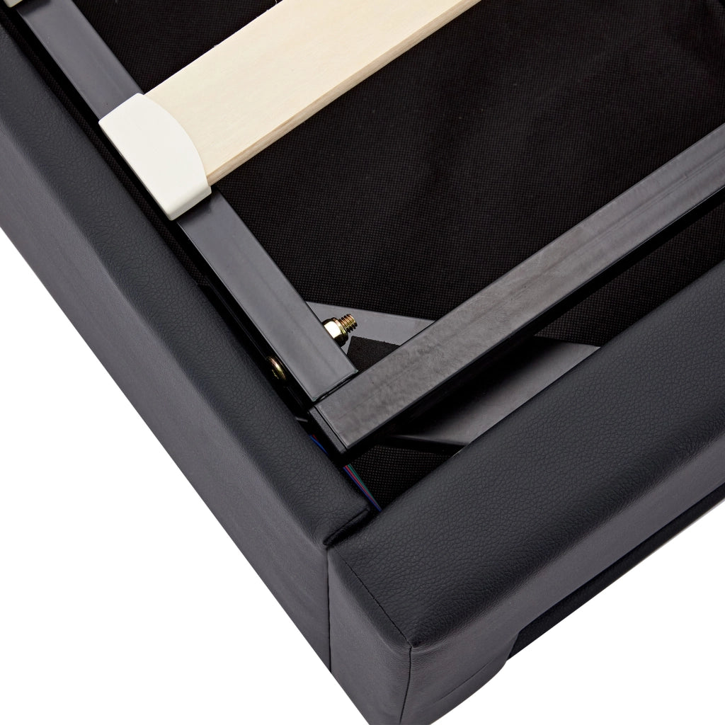 Letti contenitori 90x200 cm; USB e LED; contenitore; PU nero (Senza materasso)