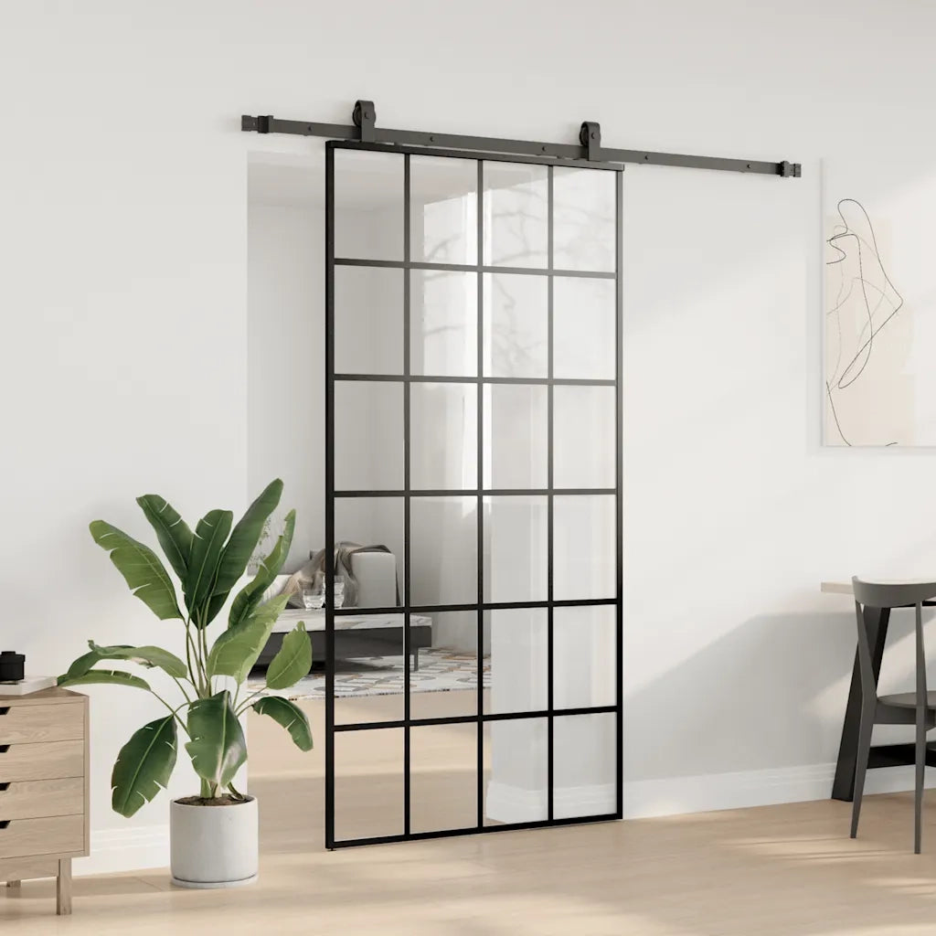 Porta Scorrevole con Ferramenta Nera 102x205 cm in Vetro ESG