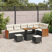 Set Divano da Giardino con cuscino 9 pcs Nero e Crema