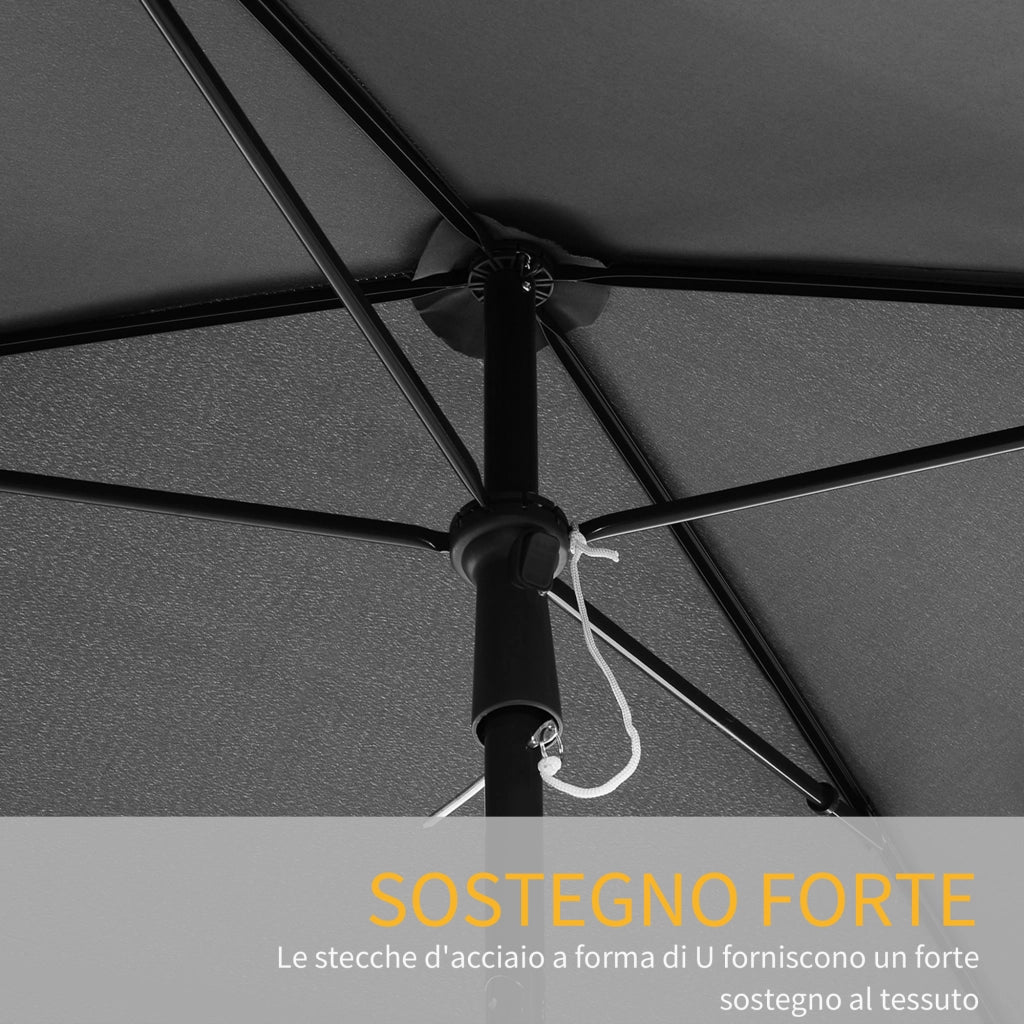 EasyComfort Ombrellone da Giardino Rettangolare 2x1.3 m con Inclinazione Regolabile e Palo in Alluminio, Grigio e Nero