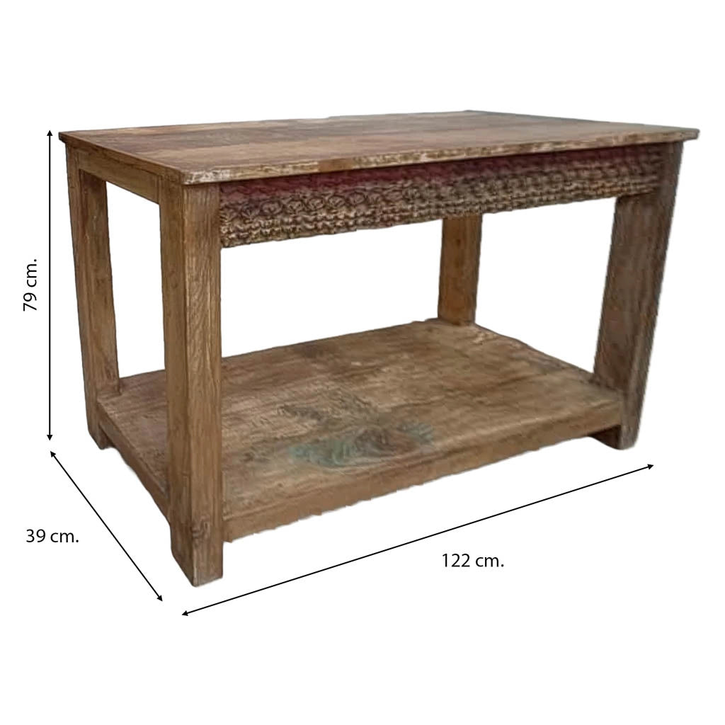 Tavolino da ingresso in legno marrone artigianale, 122x39x79 cm