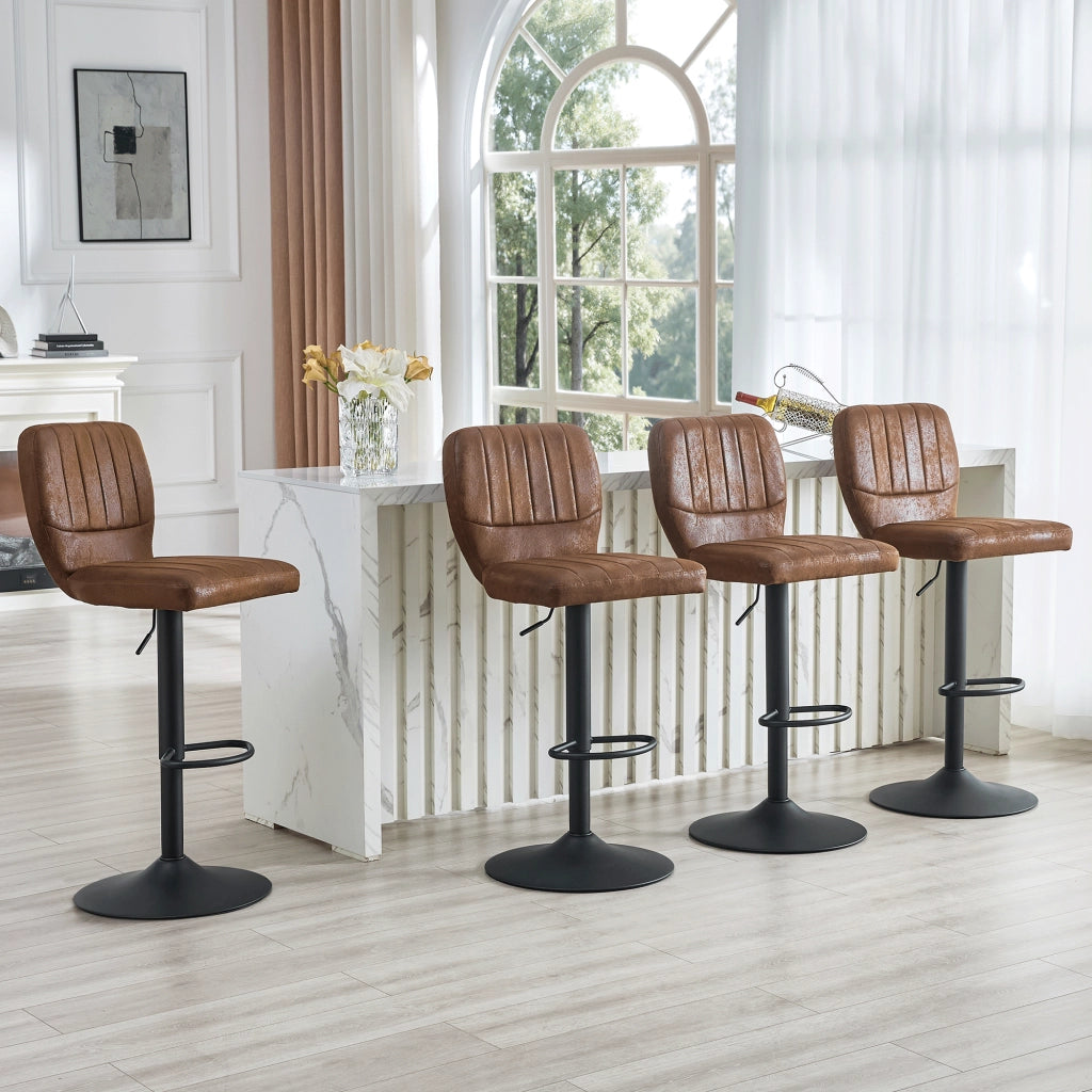 Sgabello da bar regolabile in altezza con schienale e poggiapiedi, seduta girevole in PU nero e marrone 62-83 cm