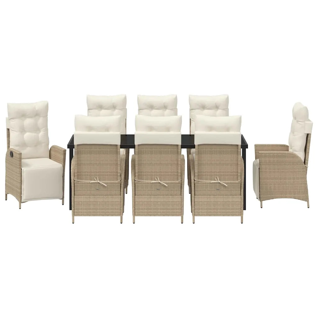 Set da Pranzo per Giardino con cuscino 9 pcs Beige polyrattan 3380560