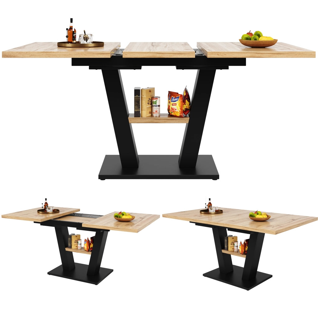 Tavolo da pranzo allungabile per 6-8 persone con piano estensibile in MDF e metallo nero e naturale 118 × 70 × 75 cm