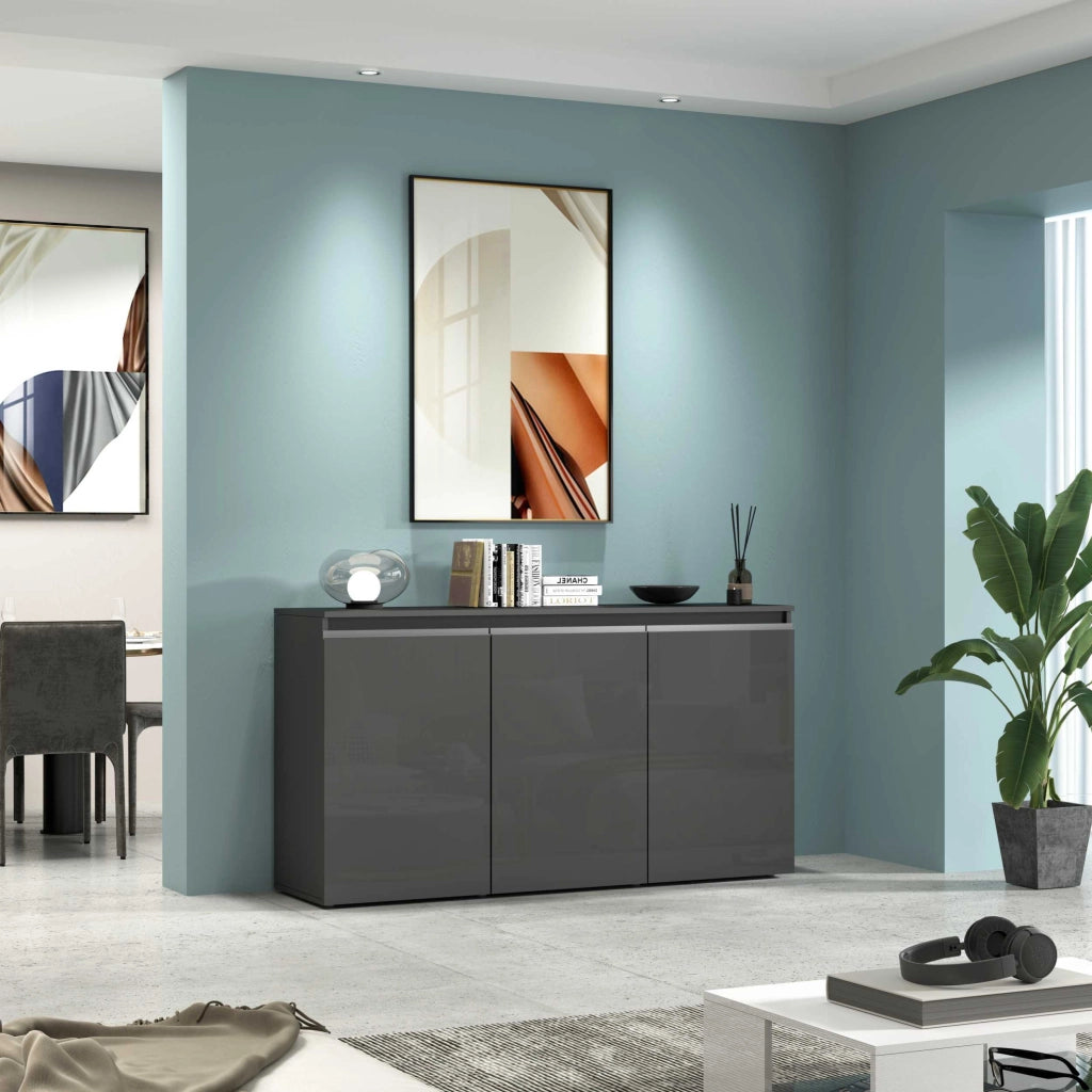 WHOUS Credenza Magic 3 ante antracite lucido 150x40x80 cm