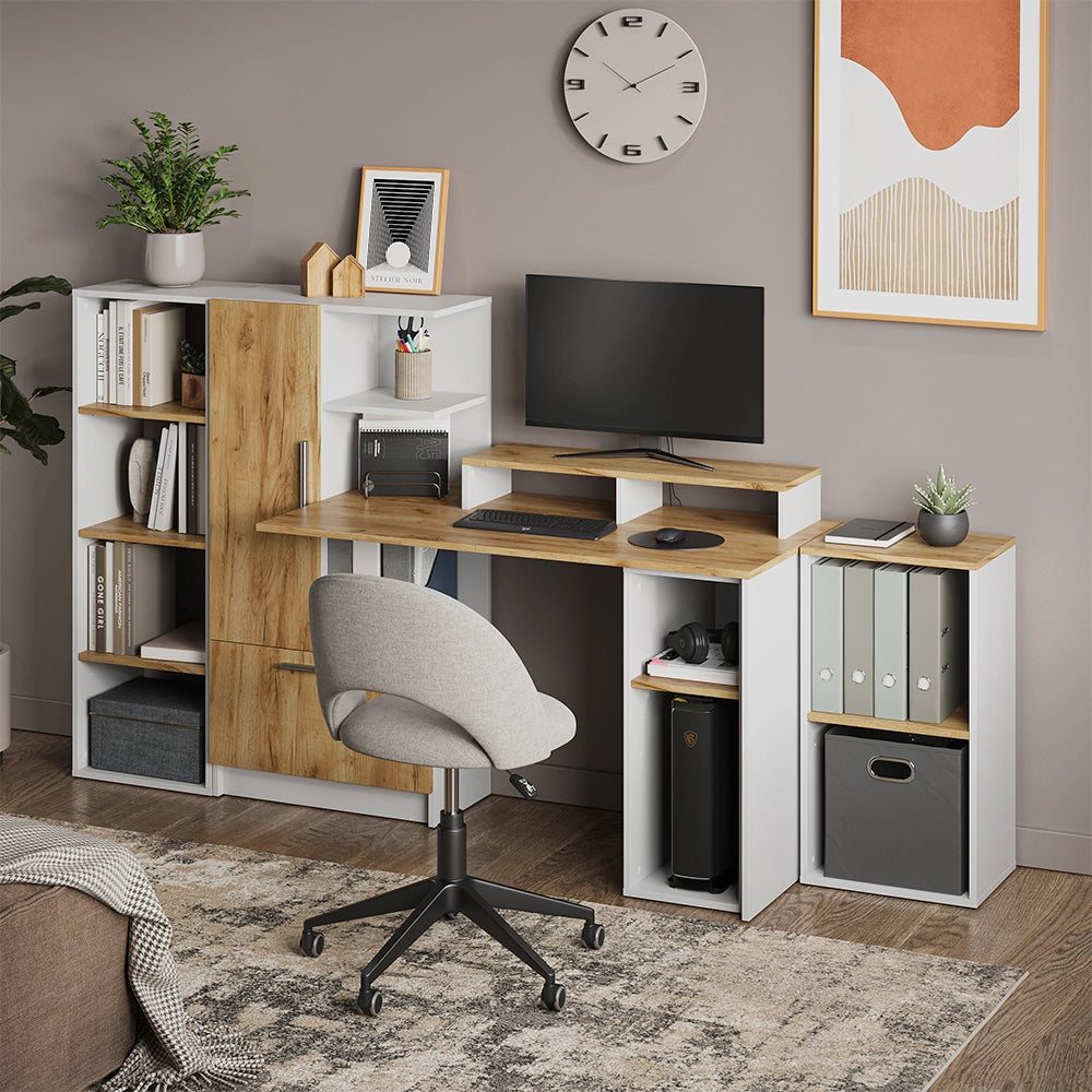 Set scrivania Tomy Bianco/Rovere dorato 150 x 59 cm Set di 5 Vicco
