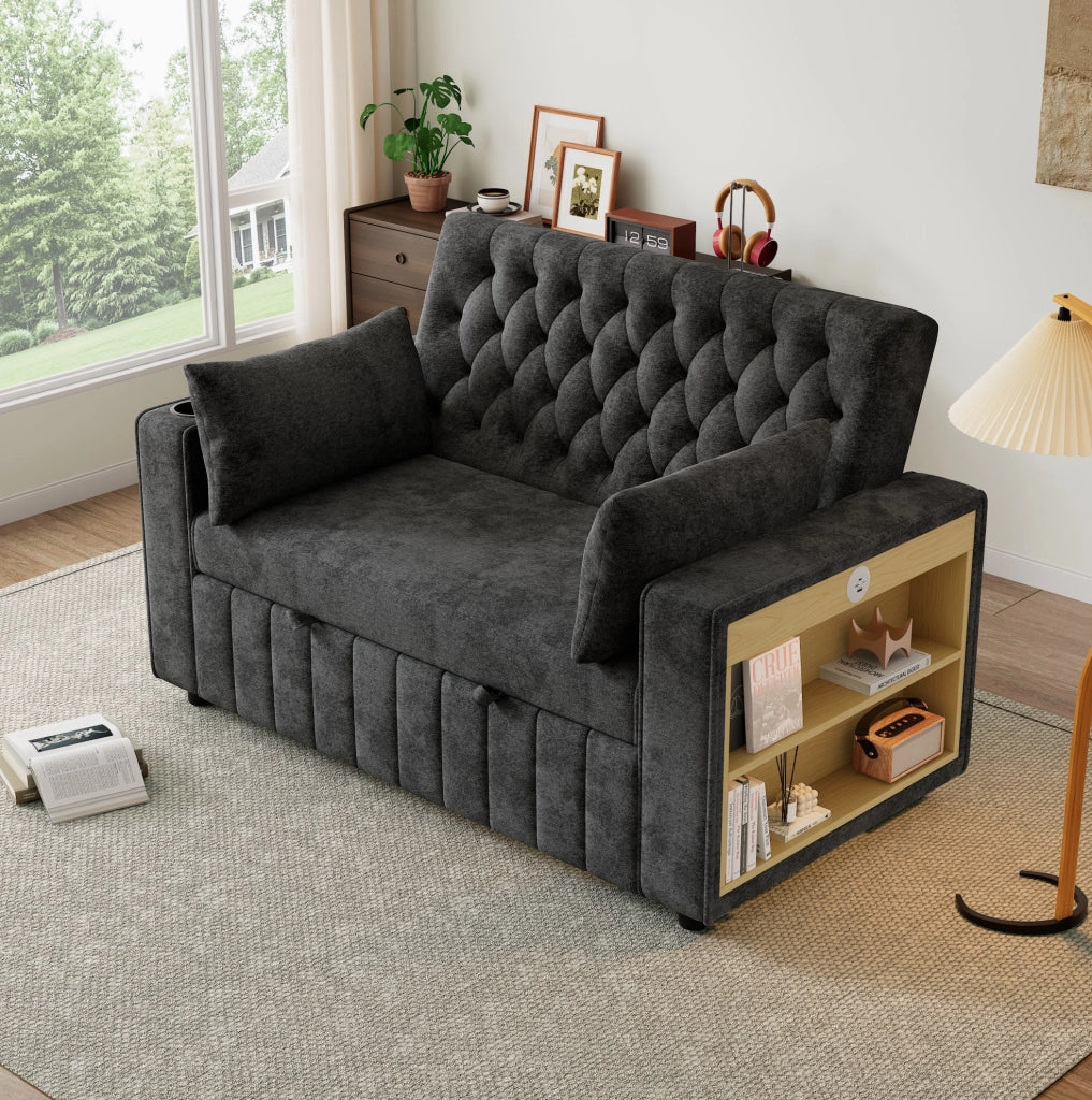 Divano letto 140x137x84 cm convertibile con schienale reclinabile in chenille grigio