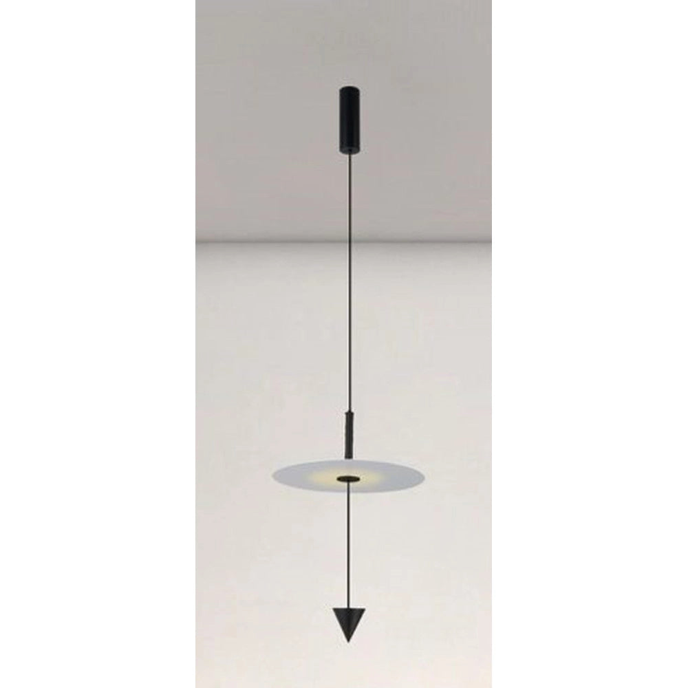 Trade Shop - Lampadario A Sospensione Lampada 12w Luce Led 4000k Disco Bianco ø23cm Cono Nero 32996 -