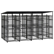 Cuccia/gabbia/recinto per animali domestici da esterno con tetto per cani acciaio 7,37 m² nero 02_0041765
