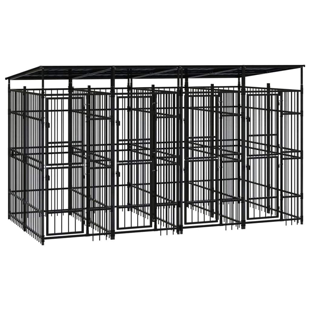 Cuccia/gabbia/recinto per animali domestici da esterno con tetto per cani acciaio 7,37 m² nero 02_0041765