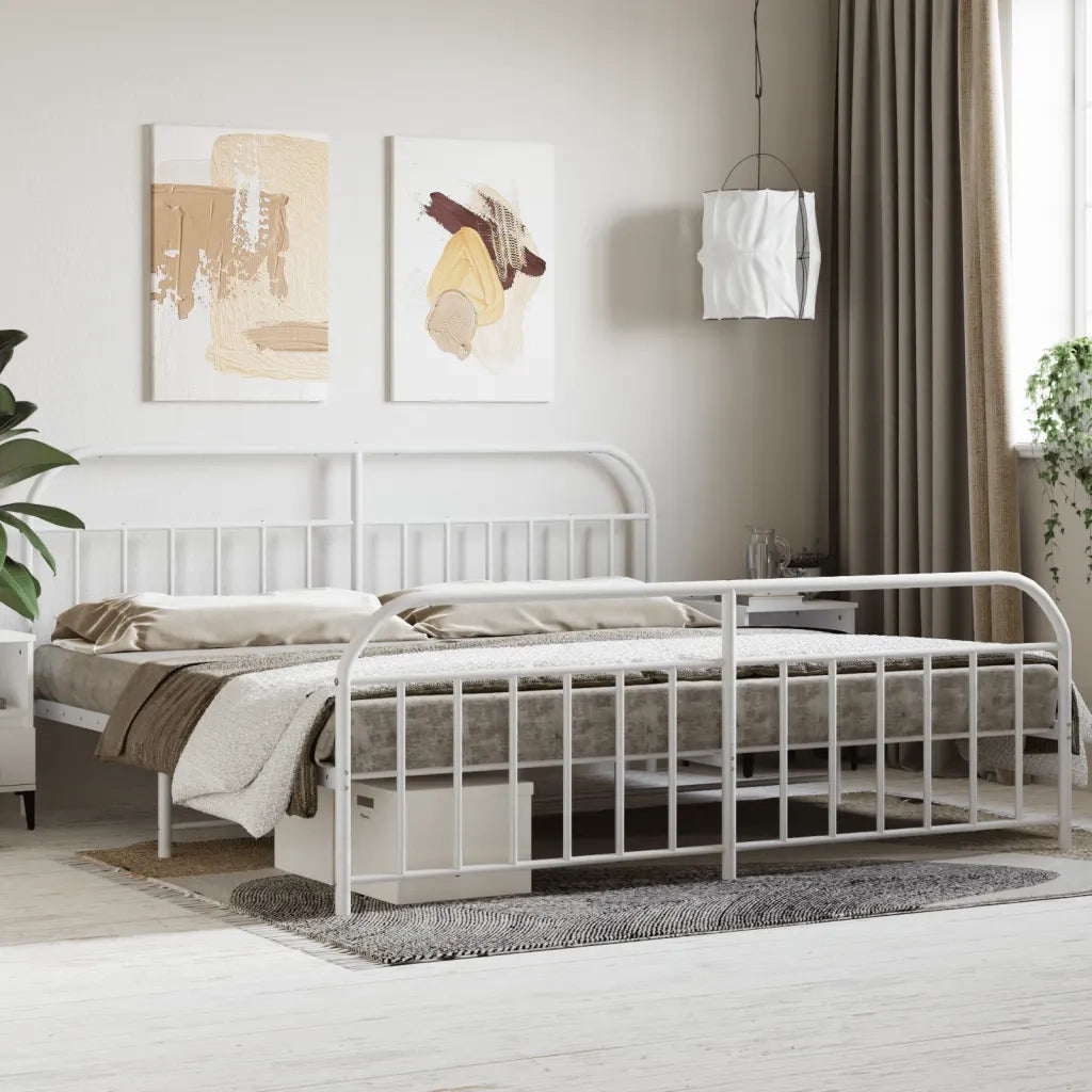 Giroletto con Testiera e Pediera-Struttura Letto Metallo Bianco 200x200 cm 333096