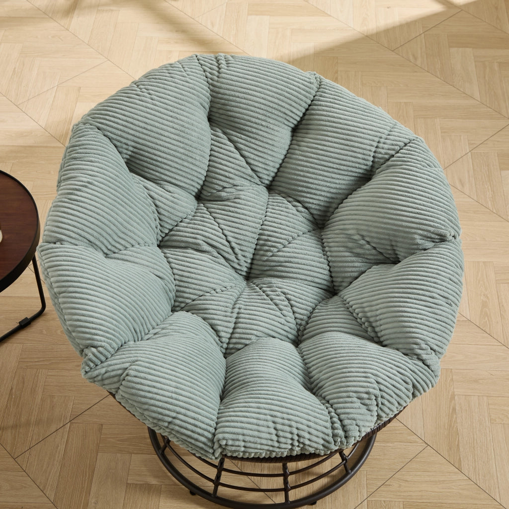 OKWISH Poltrona Papasan Girevole a 360° Ergonomica con Cuscino Imbottito, Schienale Tondo, Acciaio Verde Chiaro
