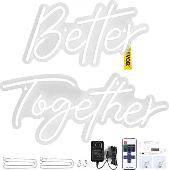 Bordoni Neon, 61 x 25,4 cm e 43,2 x 23 cm Better Together, Illuminazione Regolabile con Dimmer e Adattatore di Alimentazione 12V per Decorazioni di Casa, Festa, Matrimonio e Bar