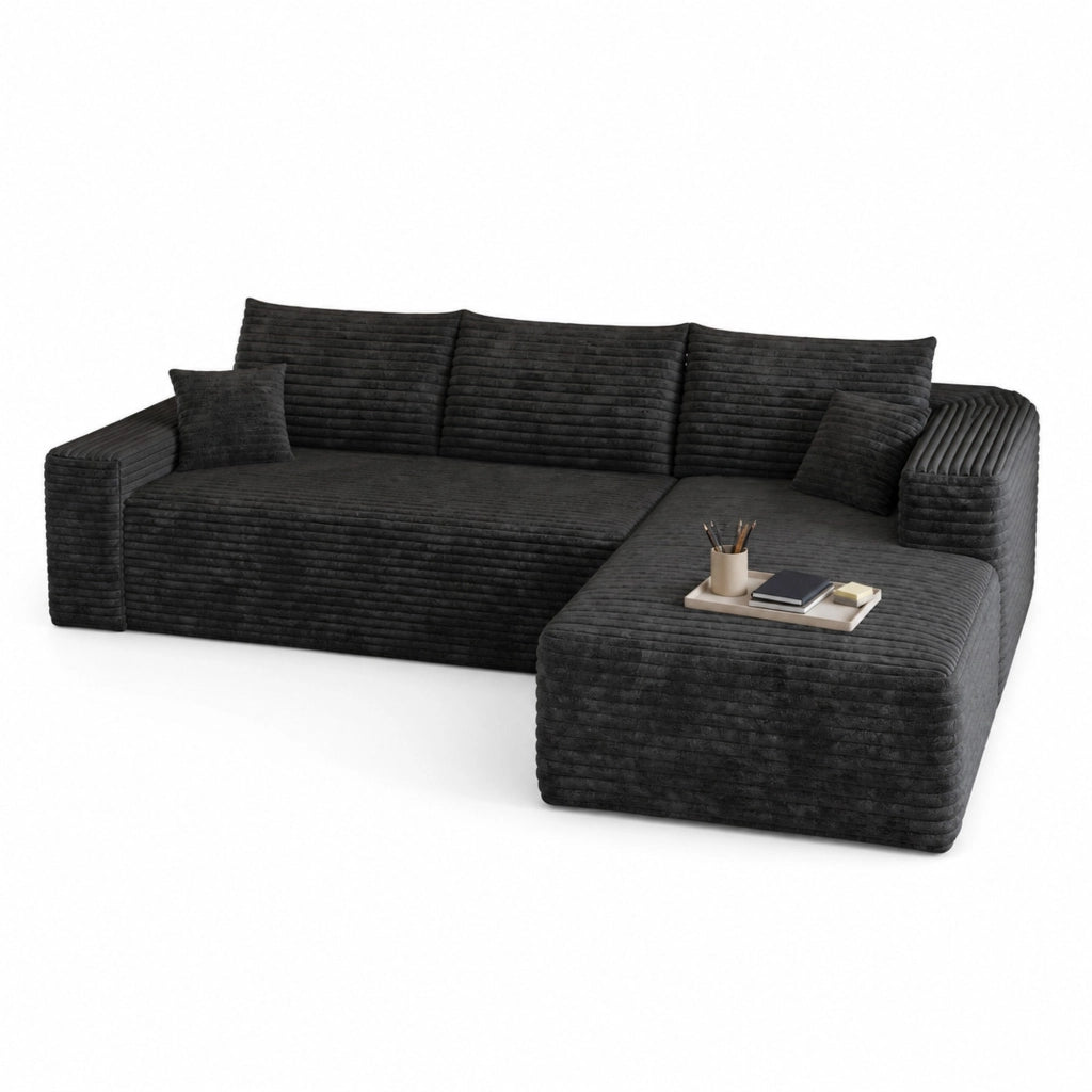 Divano imbottito senza montaggio 241 x 151 x 58 cm in tessuto nero