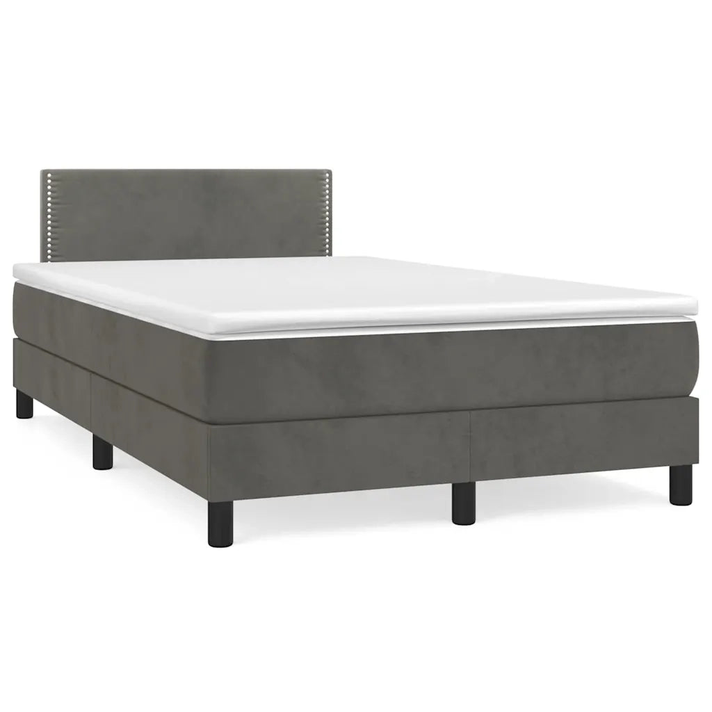 Letto a Molle con Materasso e LED Grigio Scuro 120x190cm in Velluto