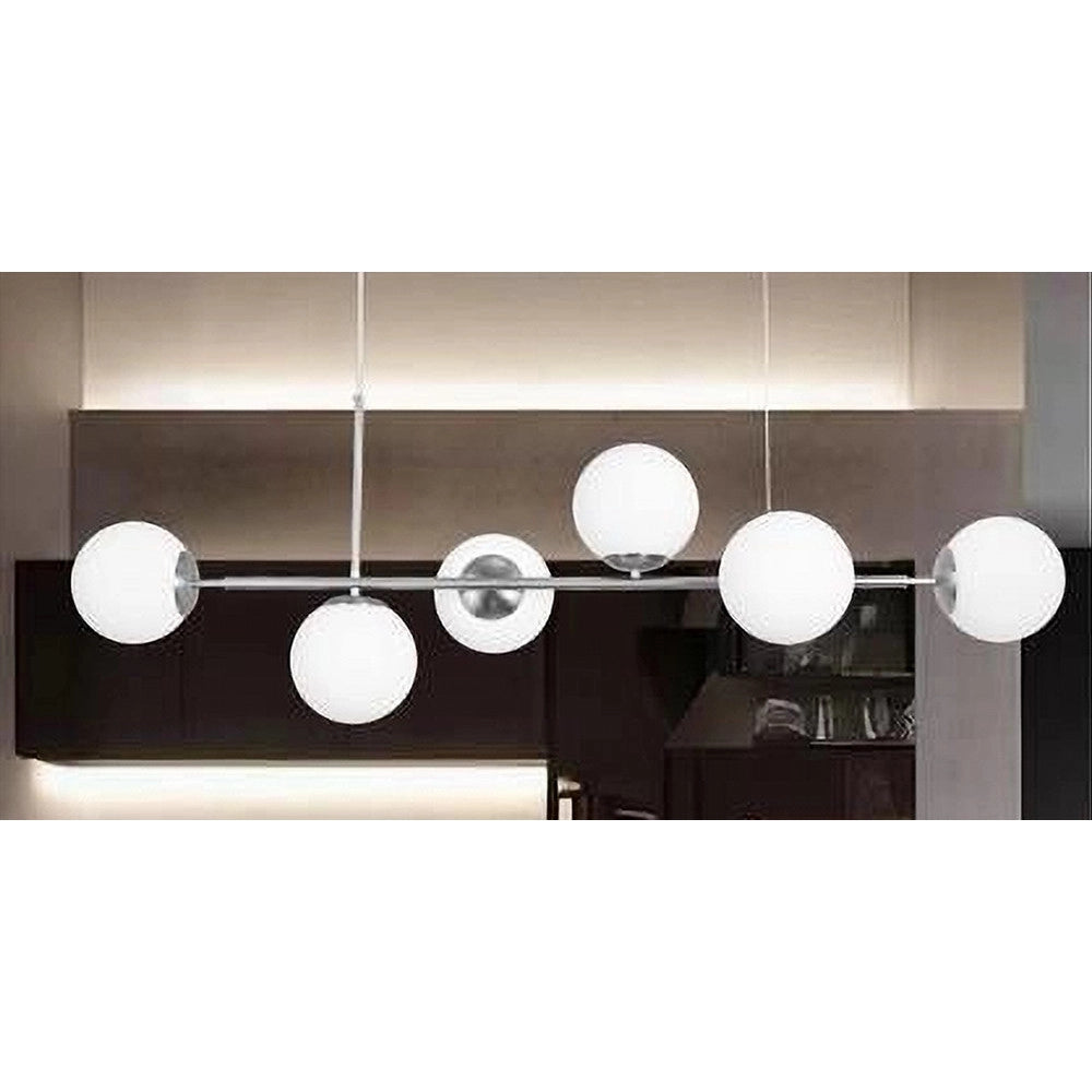 Trade Shop - Lampadario A Sospensione Argento Con 6 Sfere Bolle Bianche In Vetro Attacco G9 33733 -