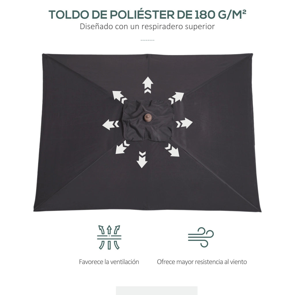 Ombrellone da Giardino Rettangolare Inclinabile con Poste in Legno ¨C Minimal ¨C Grigio Scuro 200x150x235 cm