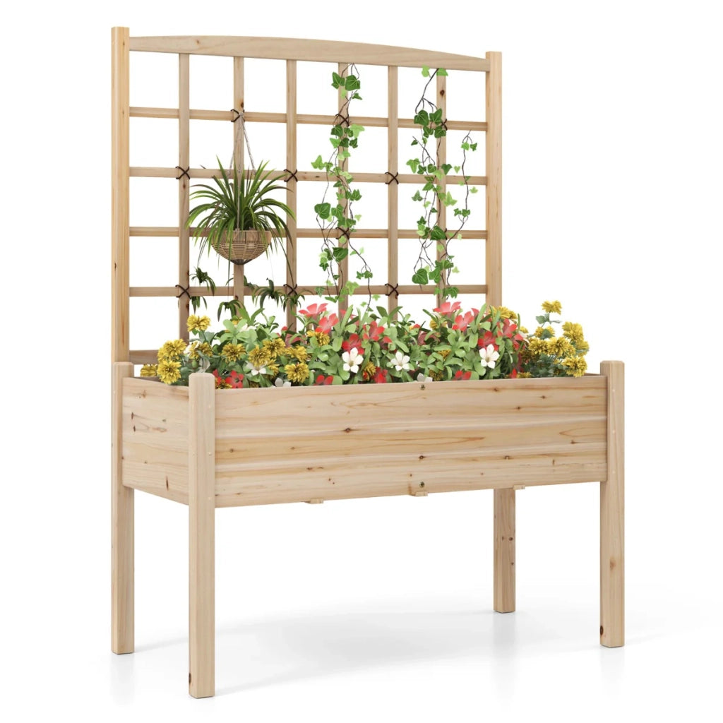 Fioriera rialzata con traliccio 119 x 60 x 160 cm ampio spazio per le piante ergonomica moderna realizzata in legno naturale 20_0012198