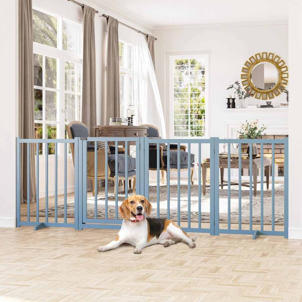 Recinto per Cani Pieghevole ¨C Xylo ¨C 4 Pannelli Legno con Porta 237.5x36x80cm Grigio