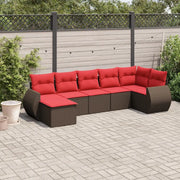 Set Divani da Giardino 7 pz con Cuscini Marrone in Polyrattan 3221683