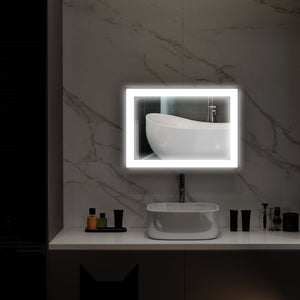 Specchio da Bagno 70x3x50 cm Illuminato a LED 3 Tonalità Cornice in Alluminio Nero