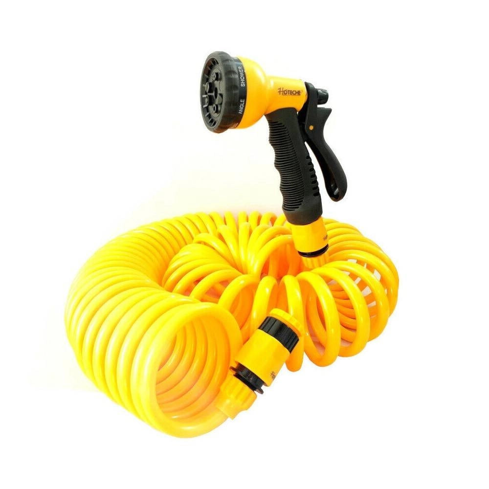 Trade Shop - Tubo A Spirale 15m Flessibile Acqua Irrigazione Giardino Con Pistola A 8 Getti -