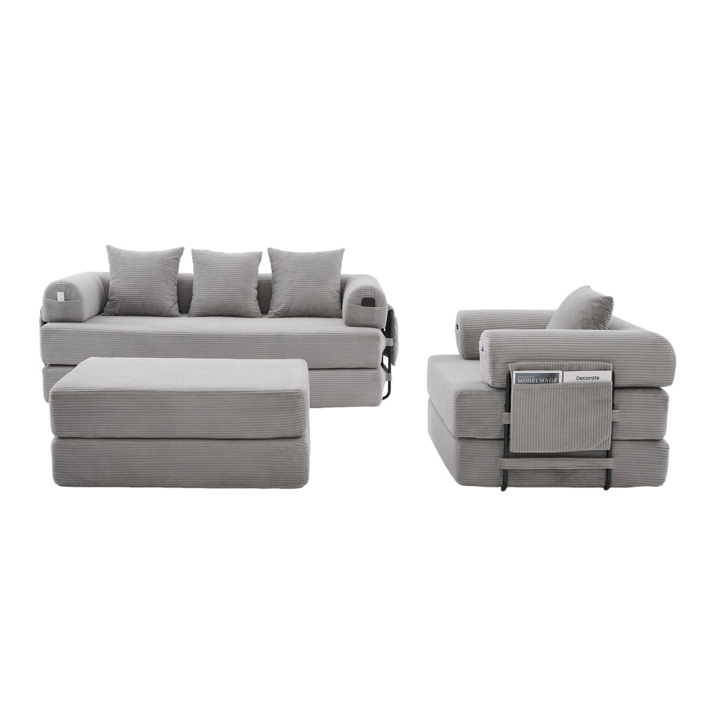 Divano Modulare 4 Posti con Poggiapiedi ¨C MINIMAL ¨C Tessuto Cord, Cuscini, Braccioli