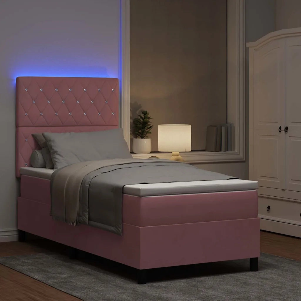 Letto a Sorgente LED con materasso Rosa 90 x 200 cm Tessuto