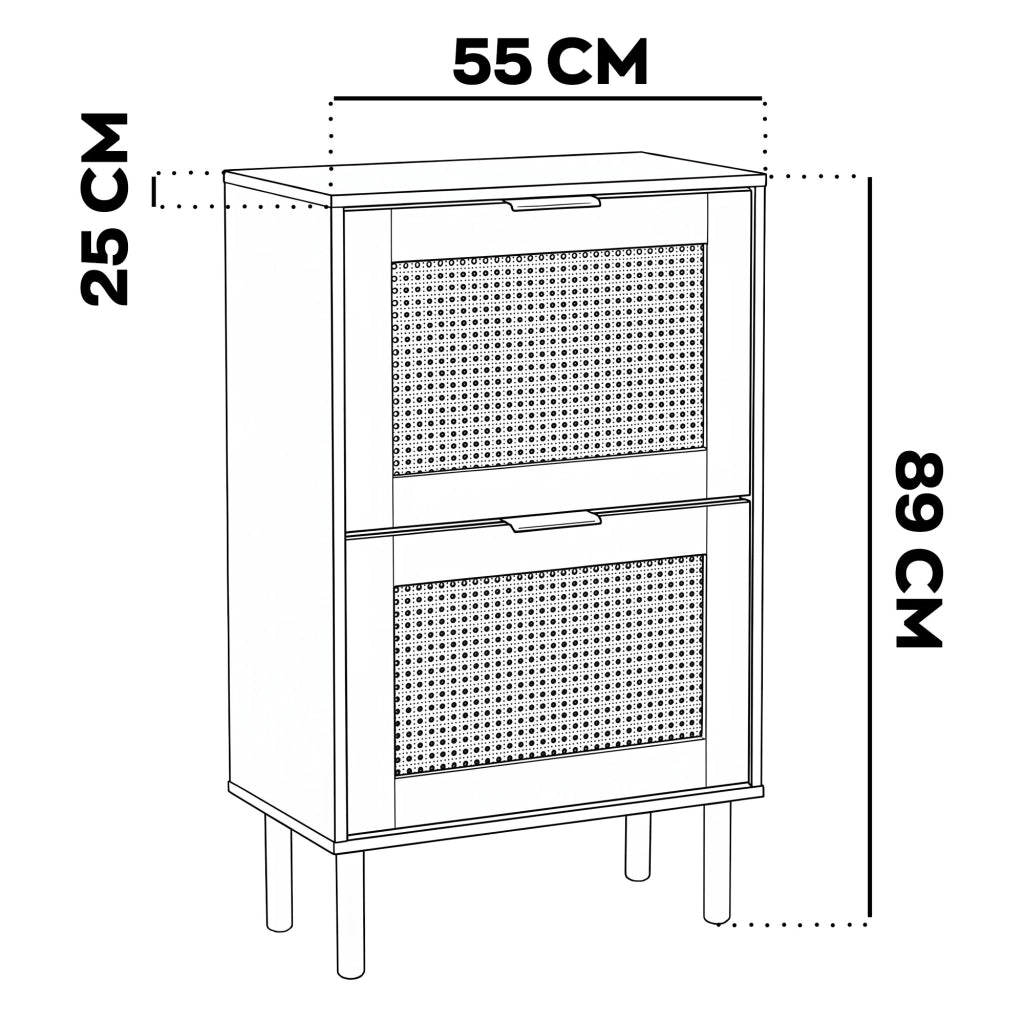 Yssor - Scarpiera 2 ripiani 55x89x25 cm 12 paia per ingresso camera letto in legno e rattan