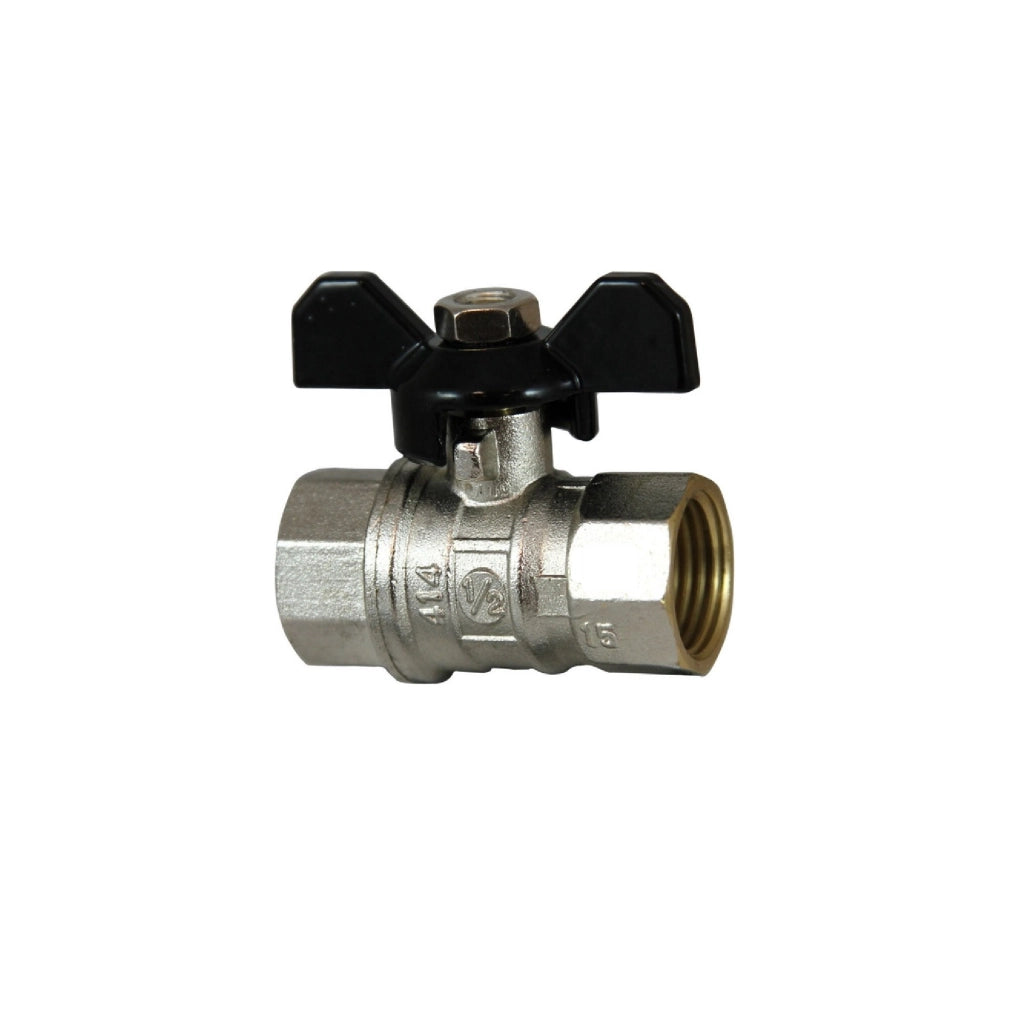 Valvola a sfera con farfalla 1/2" FF TIEMME apertura chiusura flusso acqua art.2370