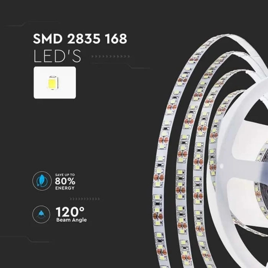 Striscia Strip LED SMD2835 12W/m 5m 168 LED/m 140LM/W 24V 4000K IP20 10mm