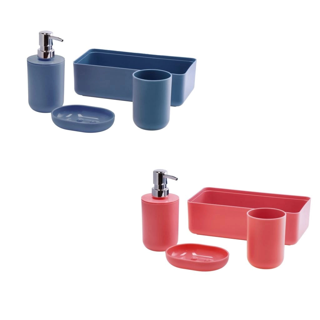 Set 4 Pezzi Accessori Bagno in Plastica Colorati 2 Colori Disponibili
