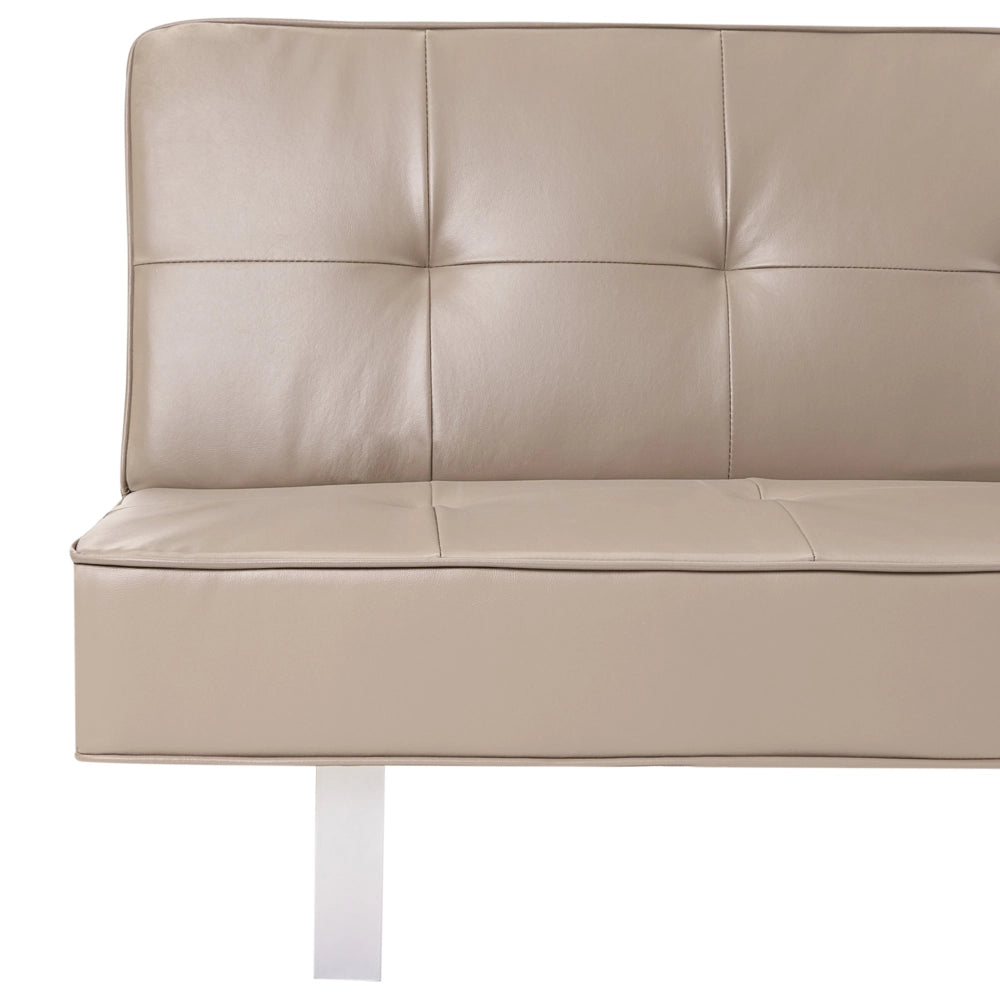 Divano letto in ecopelle beige moderno trasformabile a 3 posti senza braccioli dal design minimalista