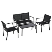 Set Salotto da Giardino Divano 2 Poltrone e Tavolino in Metallo e Tessuto Nero
