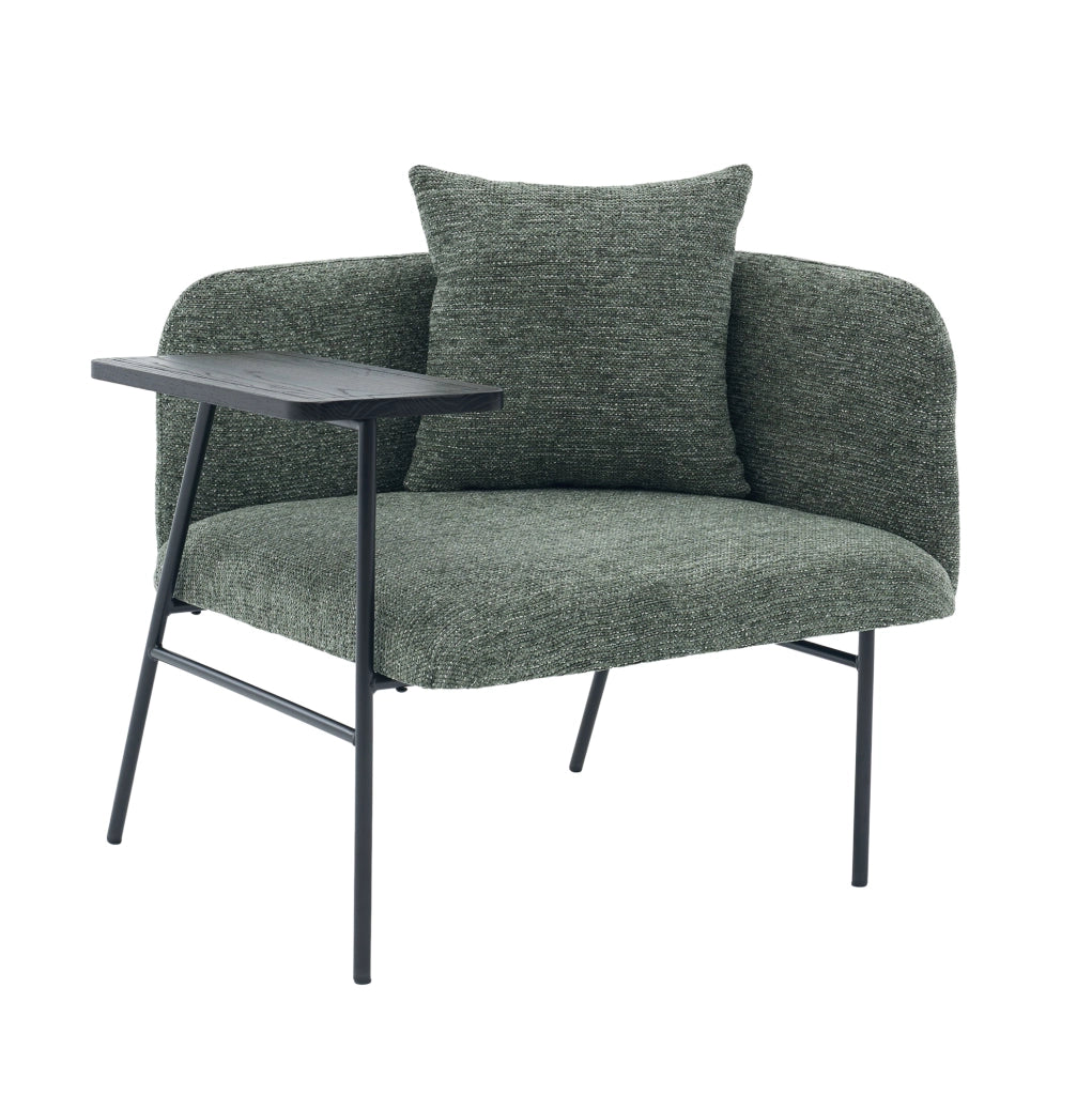 Poltrona relax in chenille smeraldo con tavolino laterale e tasche portaoggetti 86x72x71 cm