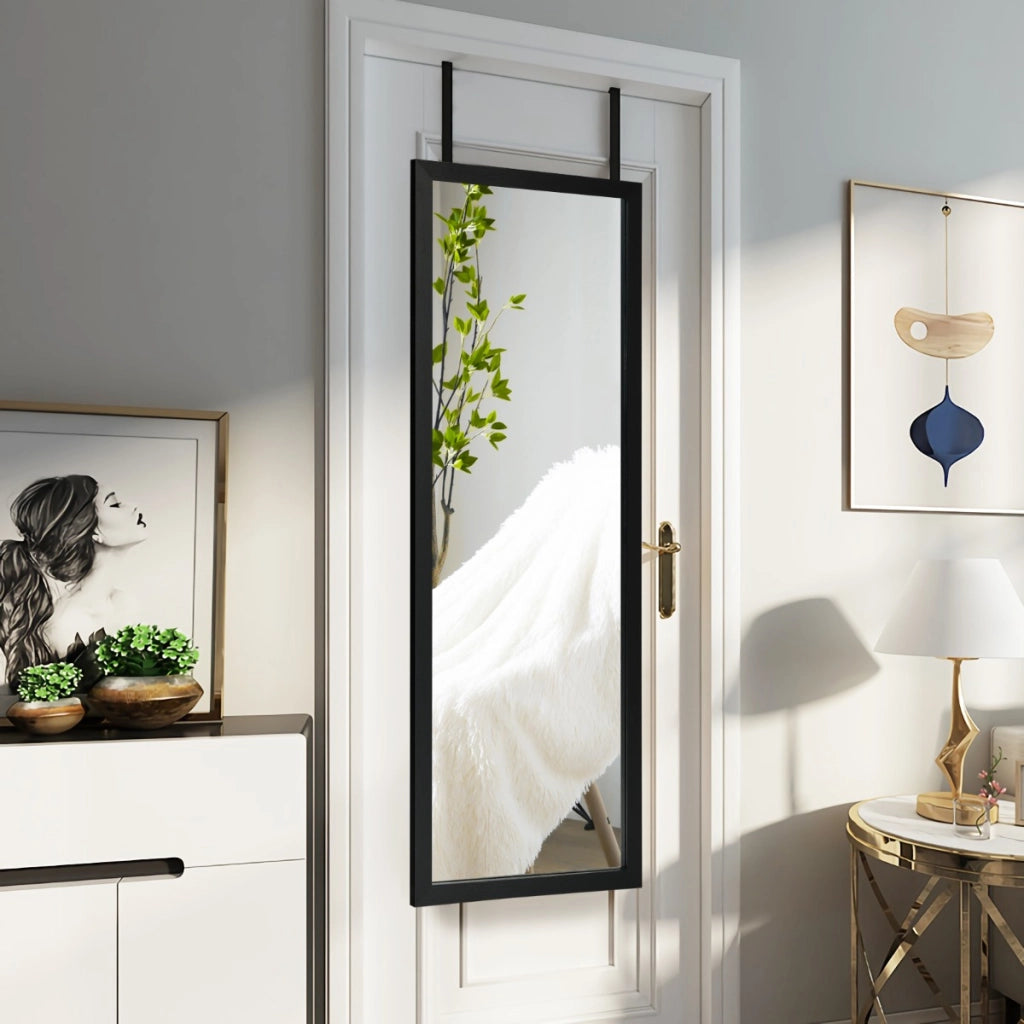 Specchio a figura intera sulla porta o sul muro, Specchio per camera da letto salone spogliatoio 120x37cm Nero-Specchi da parete