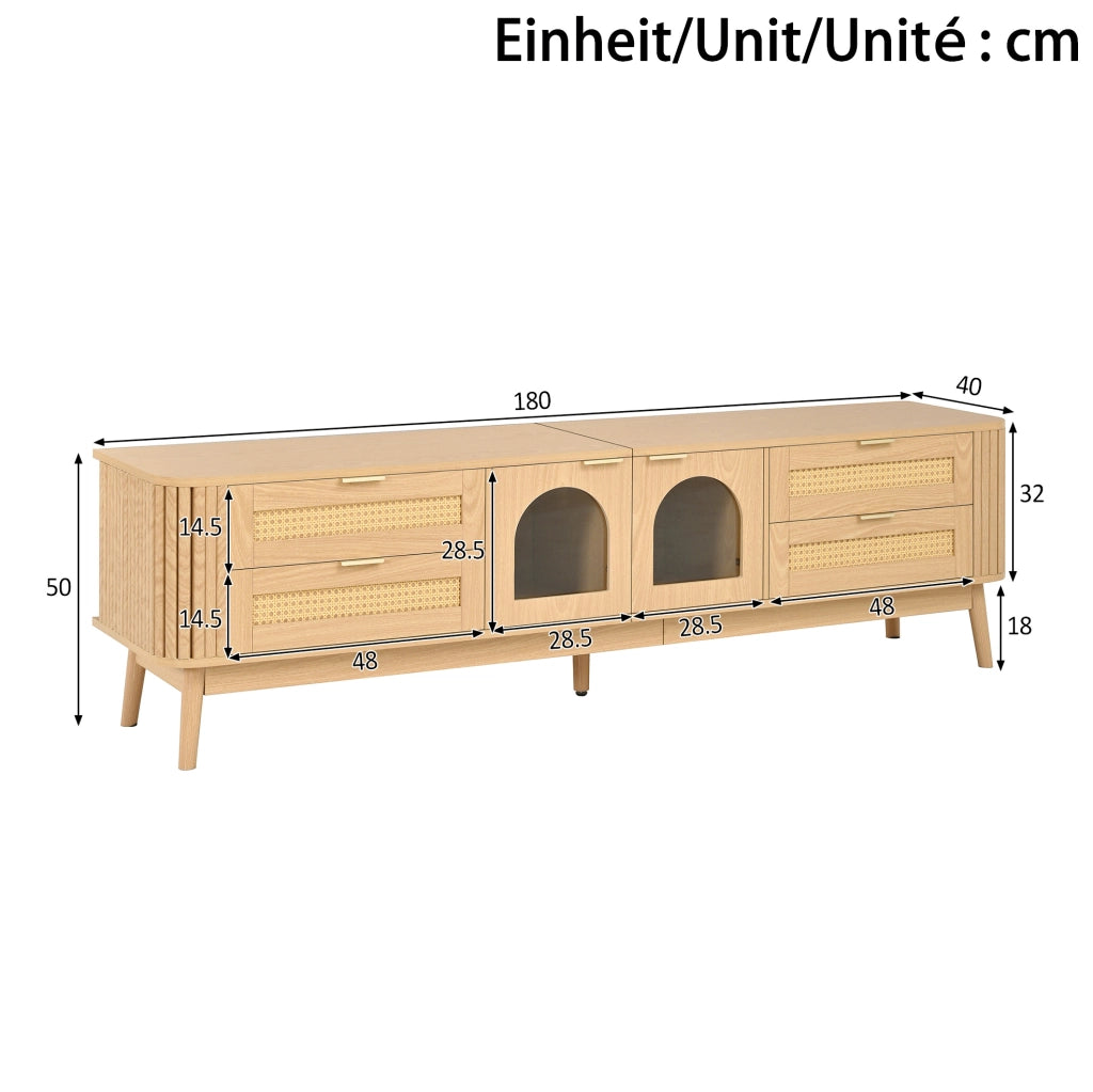 Mobile TV 180x40x50 cm con LED da app; pannello truciolare; naturale