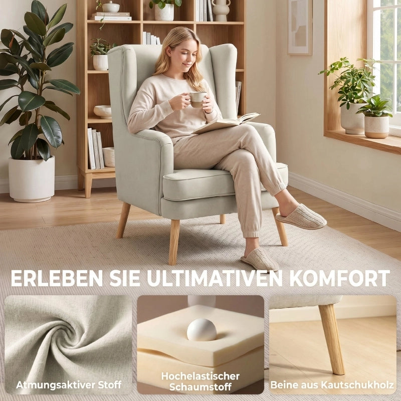 POLTRONA con schienale alto e cuscino lombare, tessuto effetto lino, Beige