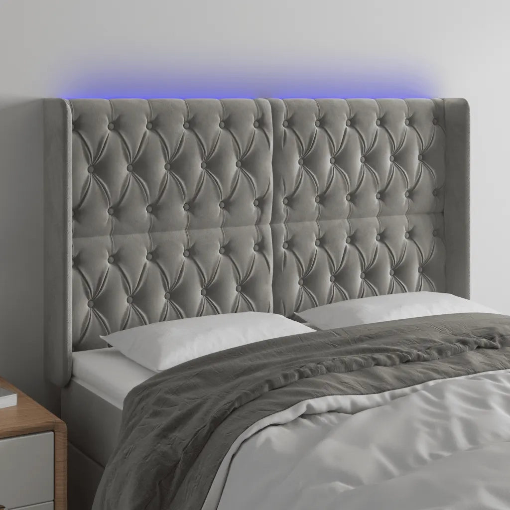 Testiera a LED-Testata con LED Grigio Chiaro 163x16x118/128 cm in Velluto 607046