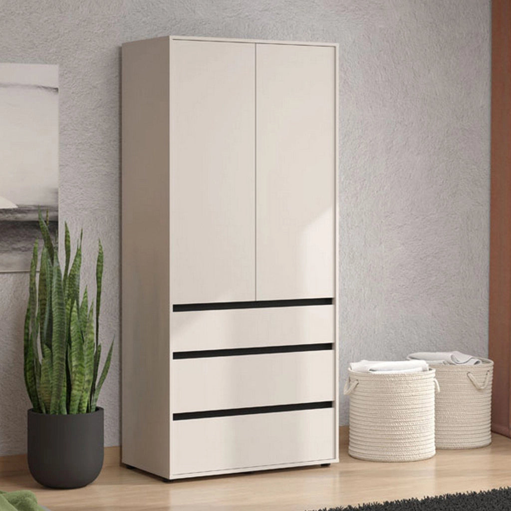 Armadio Camera da Letto Vimercatii, Guardaroba 2 Ante Appendiabiti, 93x211h cm Bianco