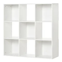 Libreria Bianca per Casa e Ufficio, Scaffale dal Design Moderno con 9 Scomparti in Legno,  91.5 x 29.5 x 91.5 cm