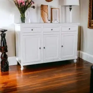 Credenza base napoletana in legno Shabby chic 3 ante bianca pomelli bronzo