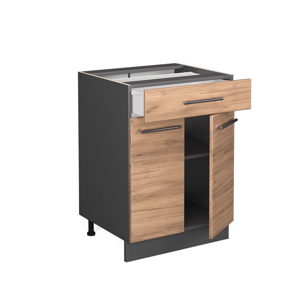 Mobiletto base per cucina Fame-Line Rovere dorato/Antracite 60 cm con cassetto, PL Antracite Vicco