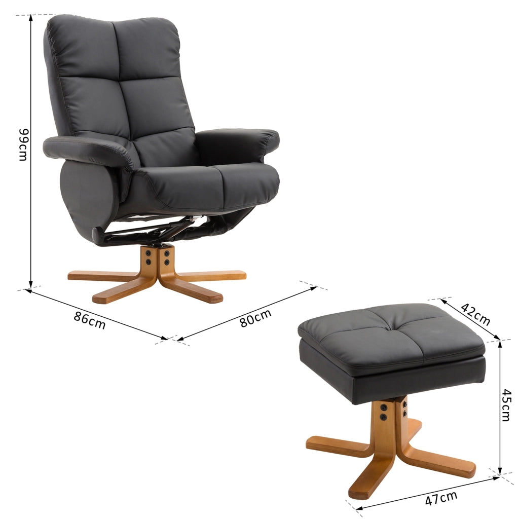EasyComfort Poltrona Sedia Relax Reclinabile con Poggiapiedi in Pelle PU Nero