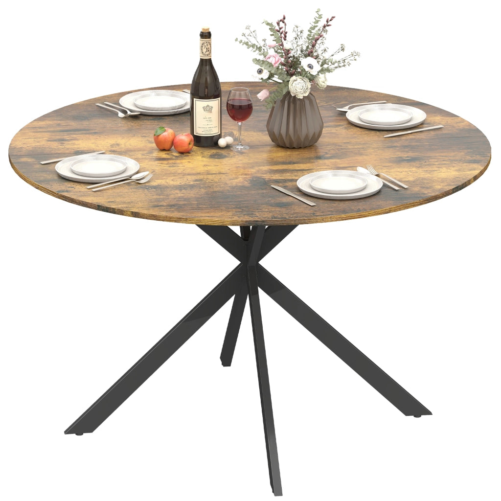 Tavolo da pranzo rotondo per 4 persone ¨C zephmum ¨C industriale, gambe in acciaio, marrone